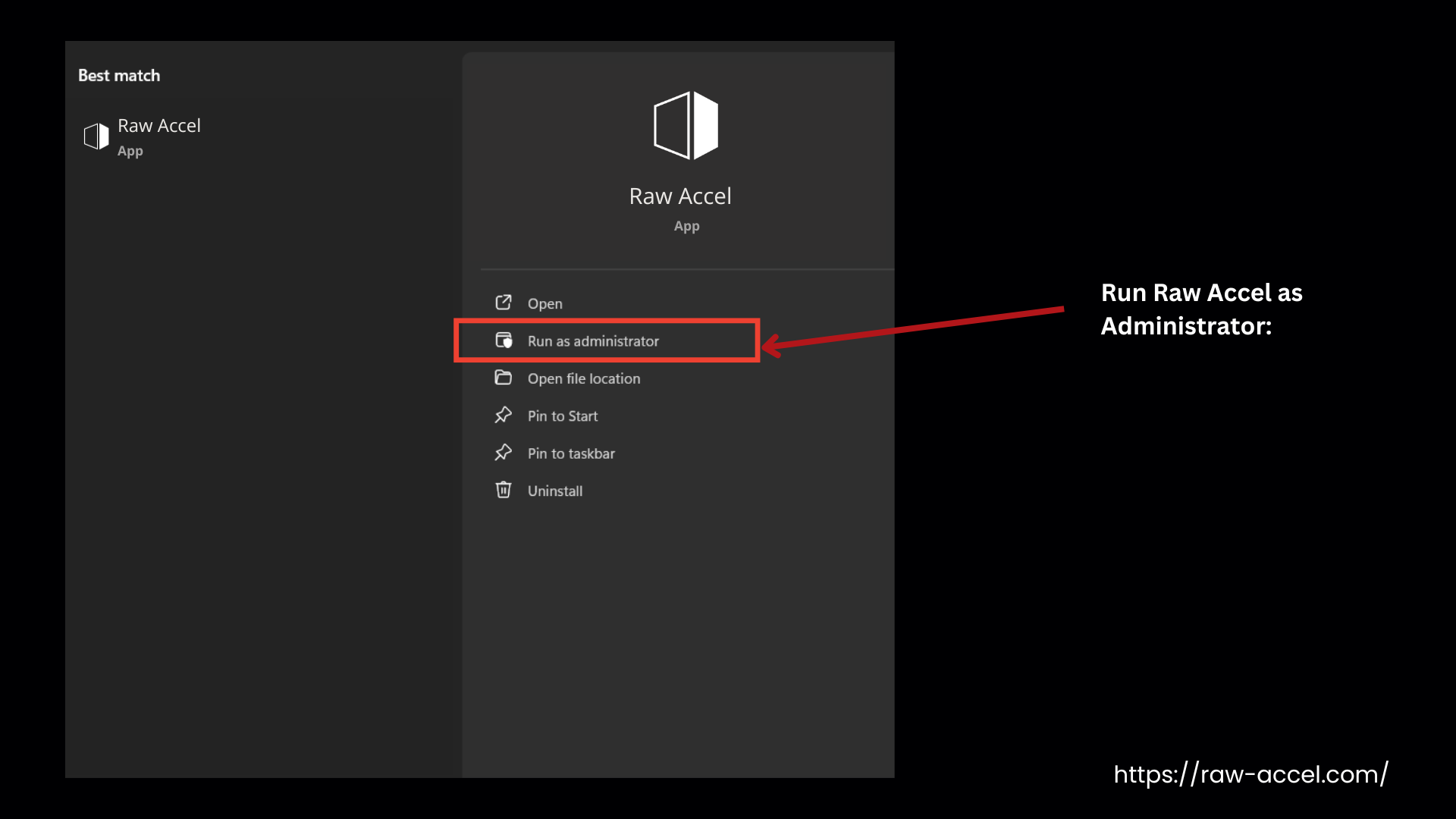 Run raw accel as administrator