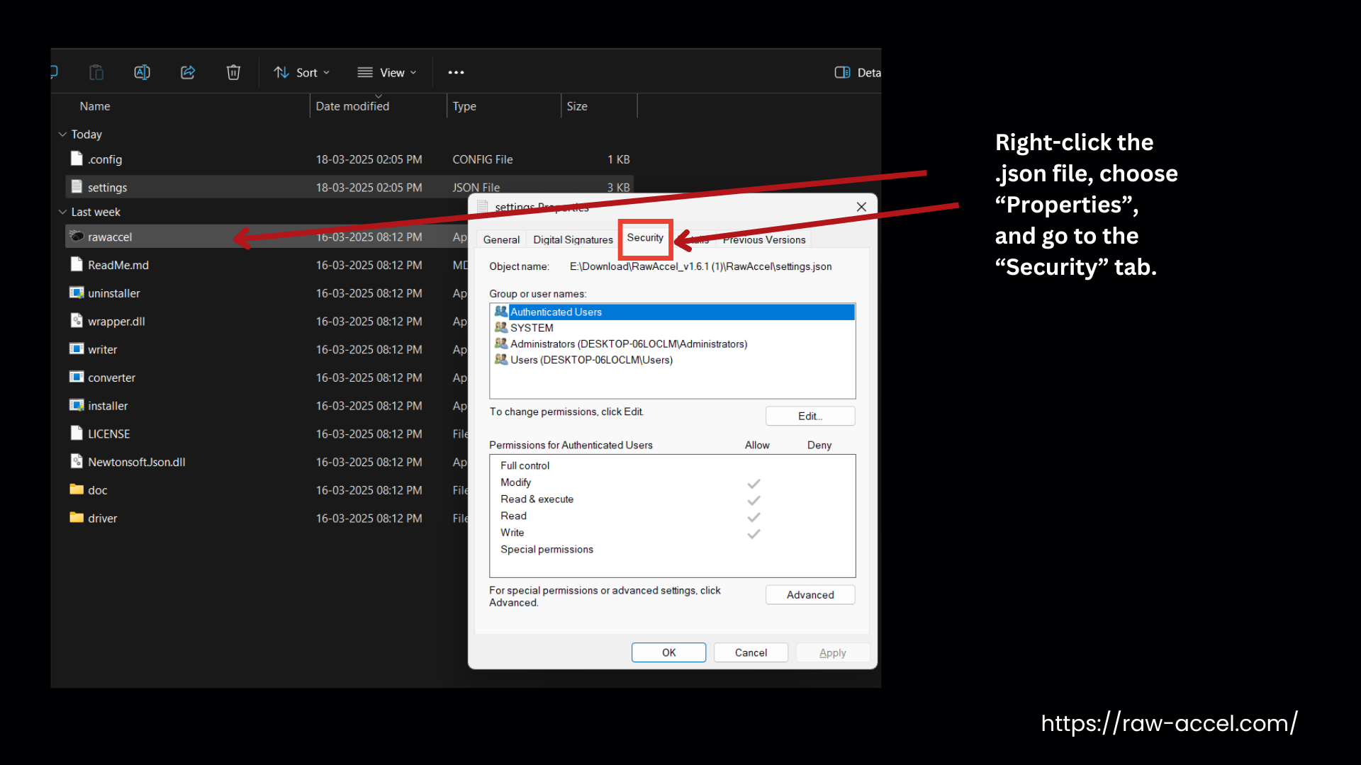 check file permissions